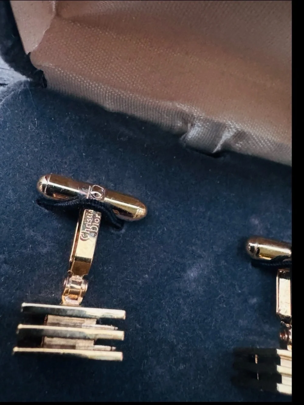 Vintage Christian Dior Gold Tone 3 Tiered Square Cufflinks w Original Box